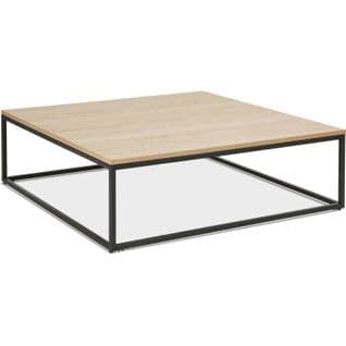 Table Basse Carré Métal Noir Et Plateau Bois Clair L110cm