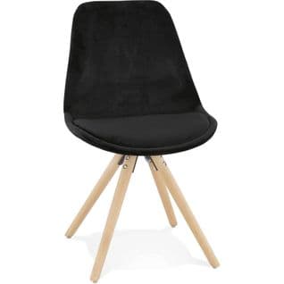 Chaise Scandinave Rembourrée Velours Noir Pieds Noir