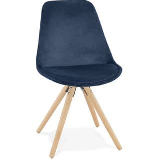 Chaise Scandinave Rembourrée Velours Bleu Pieds Bois Clair