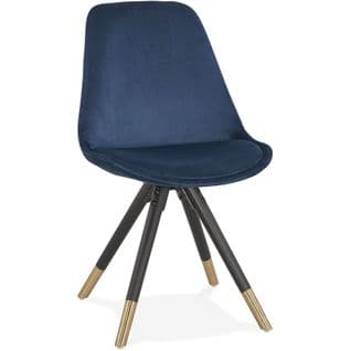 Chaise Design Scandinave Velours Rembourrée Bleu Pétrole