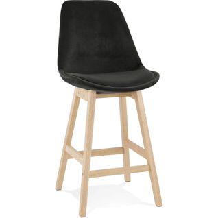 Tabouret De Bar Rembourré Velour Noir Pied Bois H Assise 66cm