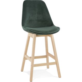 Tabouret De Bar Rembourré Velour Vert Pied Bois H Assise 66cm