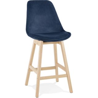 Tabouret De Bar Rembourré Velour Bleu Pied Bois H Assise 66cm