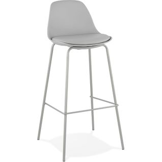 Tabouret De Bar Assise Rembourrée Imitation Cuir Gris