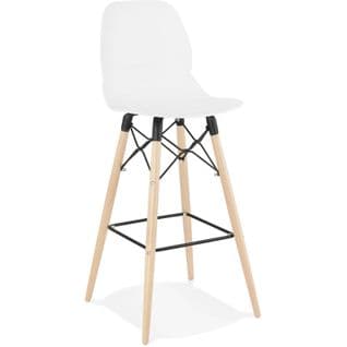 Tabouret De Bar Blanc Pieds Bois Et Métal H111cm