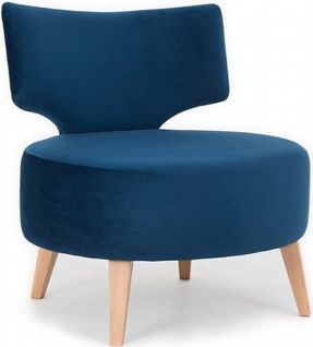 Fauteuil Cosy Rembourré Tissu Couleur Bleu Pieds Bois Clair