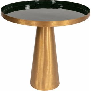 Table D’appoint Embase Ronde Doré Plateau Vert Foncé D51cm