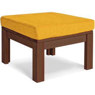 Pouf En Bois Massif Huilé Teinte Noyer Et Jaune