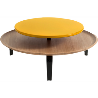 Table Basse Bois Chêne, Jaune Et Noir 85x85x30cm