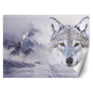Papier Peint Les Loups En Hiver 100 X 70 Cm Blanc