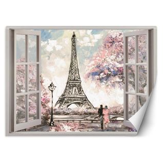 Papier Peint Fenêtre Donnant Sur La Tour Eiffel 140 X 100 Cm Rose