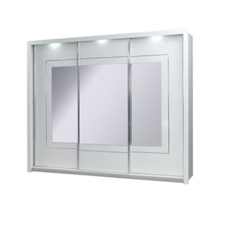 Armoire Trois Portes Coulissantes Panarea. Miroirs Inclus. Eclairage LED Intégré. Finition Chrome