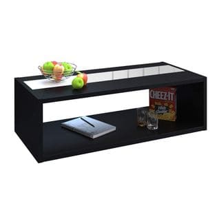 Table Basse Dann Style Contemporain Noir Avec Bandeau Vitré - L 116 X L 51 Cm