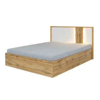 Lit Adulte Design Wood 160x200 Cm + Option Coffre + LED Dans La Tête De Lit.