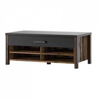 Table Basse Design Collection Windsor Avec Tiroir Et Niches. Coloris Gris Anthracite Et Chêne Foncé