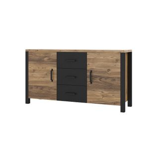 Buffet 150cm Collection Darwin. Couleur Épicéa Et Noir. 2 Portes Et 3 Tiroirs