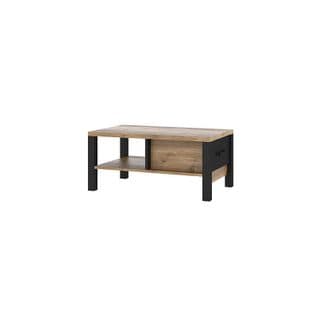 Table Basse Design Collection Darwin Avec Un Tiroir Et Une Niche. Couleur Épicéa Et Noir.