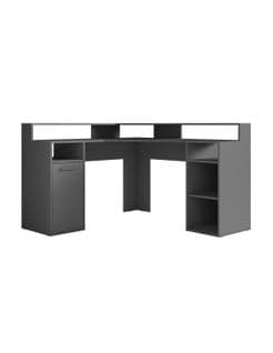 Bureau D'angle Design Avec Nombreux Rangements Collection Office Coloris Gris.