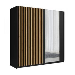Armoire Design 200cm Coloris Noir Et Chêne Collection Strano. Deux Portes Coulissantes