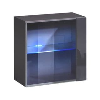 Vitrine Grise Carrée Suspendue Avec 1 Porte Vitrée Et Éclairage LED Inclus. Collection Switch.