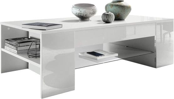 Table De Salon Blanc Mat/blanc Haute Brillance (118 X 37 X 60 Cm)