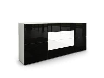 Buffet Moderne Noir Et  Blanc Avec Façades Laquées Et Structure Mat