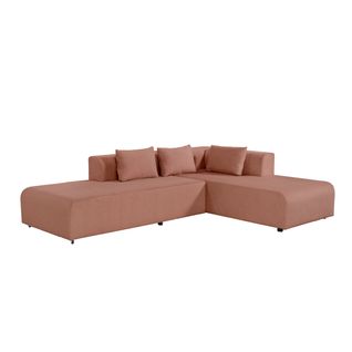 Ribol - Canapé D'angle Gauche Convertible 4 Places En Tissu, Made In France - Terracotta