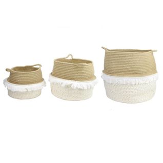 Lot De 3 Paniers De Rangement "franges" 35cm Blanc