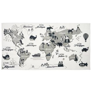 Tapis Cmp Paris Mappemonde 70x140 Cm Blanc, Gris Et Noir