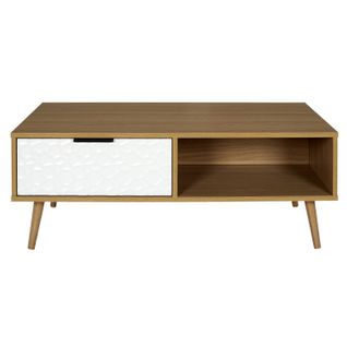 Table Basse Sven 1 Tiroir - H. 38 Cm - Bois Et Blanc