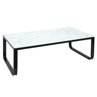 Table Basse En Verre "effet Marbre" 105cm Blanc