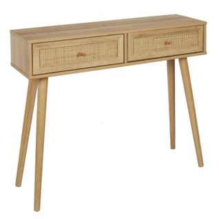 Console 2 Tiroirs Rotin Et Bois Bali - Naturel Clair