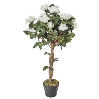 Plante Artificielle En Pot "rosier" 90cm Vert et Blanc