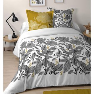 Housse De Couette Sophitia, Thème Fleuri, Noir/blanc,  240x260cm,  100% Coton