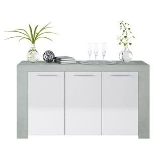 Buffet Avec 3 Portes Coloris Blanc Artik / Ciment En Mélamine - Dim: 80 X 144 X 42 Cm