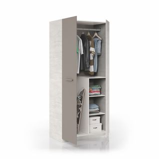 Armoire Avec 2 Portes Coloris Blanc Artik / Basalte En Mélamine - Dim : 200 X 90 X 52 Cm