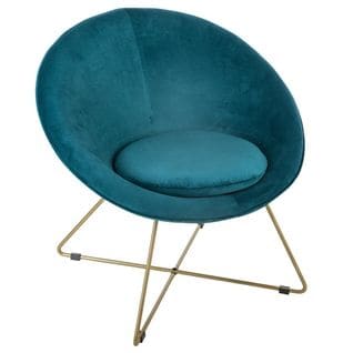 Fauteuil Bleu Canard En Velours - L. 76 X L. 67 X H. 69 Cm