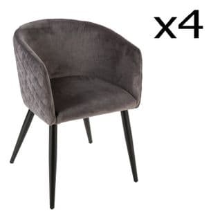 Lot De 4 Fauteuils De Dîner Gris Foncé En Velours - H. 76 Cm