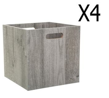 Lot De 4 Boites De Rangement En Bois Gris - L. 30.5 X P. 30.5 X H. 30.5 Cm