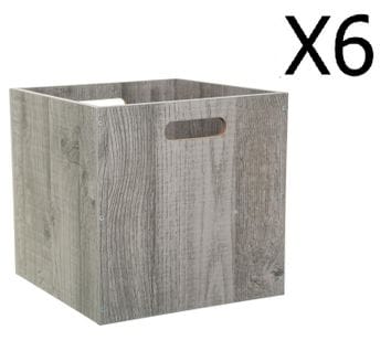 Lot De 6 Boites De Rangement En Bois Gris - L. 30.5 X P. 30.5 X H. 30.5 Cm