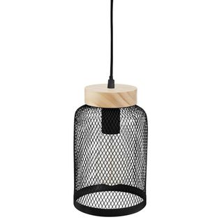 Suspension Noire En Métal/bois - H 24,5 Cm