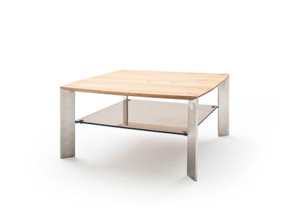 Table Basse En Chêne Massif Et Verre - L50 X H41 X P50 Cm