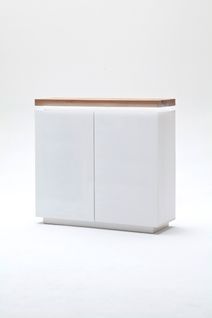 Buffet Avec Led Coloris Blanc Mat Avec Plateau En Chêne Noueux Huilé - L120 X H114 X P40 Cm