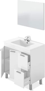 Meuble Salle De Bain Sous-vasque + 1 Miroir, Coloris Blanc Brillant.