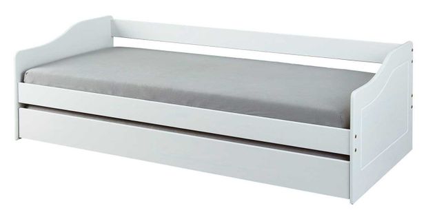 Lit Banquette Gigogne En Pin Massif Blanc - Longueur 208 X Profondeur 97 X Hauteur 62 Cm