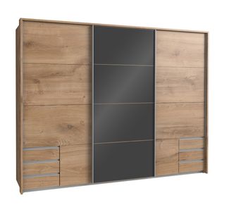 Armoire À Portes Coulissantes En Imitation Chêne Poutre - L270 X H210 X P65 Cm