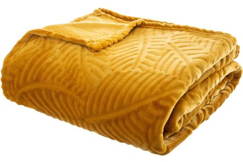 Plaid 3d Feuilles Ocre En Flanelle - L.240 X L.220 Cm