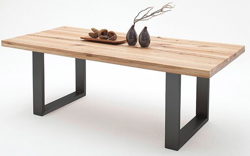 Table À Manger En Chêne Massif Chaulé/anthracite - L.180 X H.76 X P.100 Cm