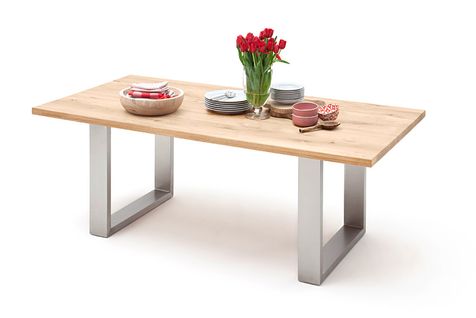 Table À Manger En Bois Massif Bord Droit, 2 Pieds En U - L.200 X H.77 X P.100 Cm