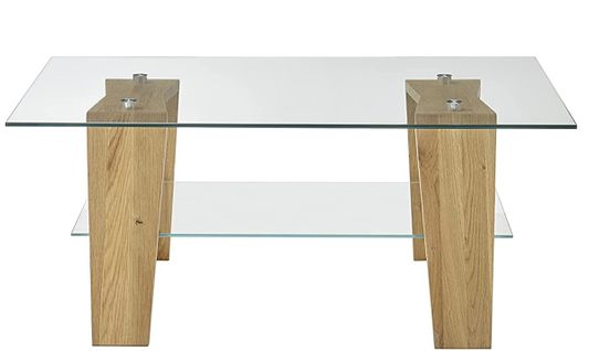 Table Basse En Verre Et Chêne Massif - L.100 X H.40 X P.65 Cm